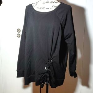Women's Black Front Grommets / Laces Detail Sweatshirt Over-sized Leisure Sz.1X